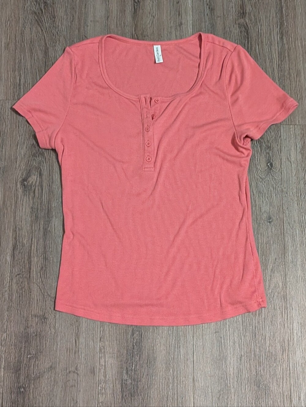 Rose Pink Henley Ribbed Tee Sz XL - Picture 5 of 6